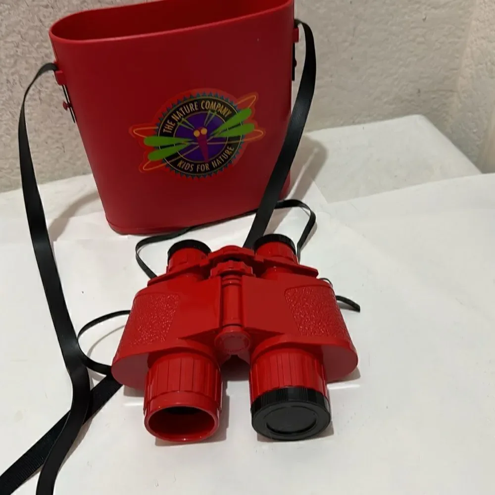 The Nature Company Red Binoculars Kids for Nature Science Birds & Case Italy G5